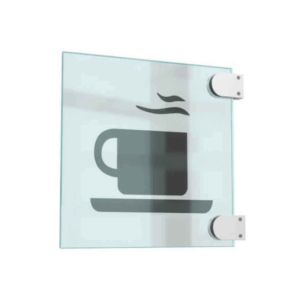 CRISTALLO Fahnenschild aus 1 x 4 mm Sicherheitsglas - mit Edelstahl-Schildklemmen - in 3 Größen