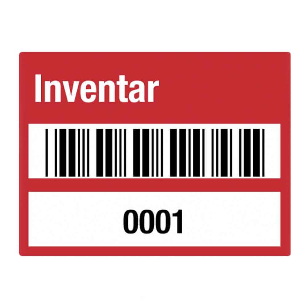 Inventar-Etikett - Inventar-Nr.: - mit Barcode und fortlaufend nummeriert - PVC-Folie auf Rolle