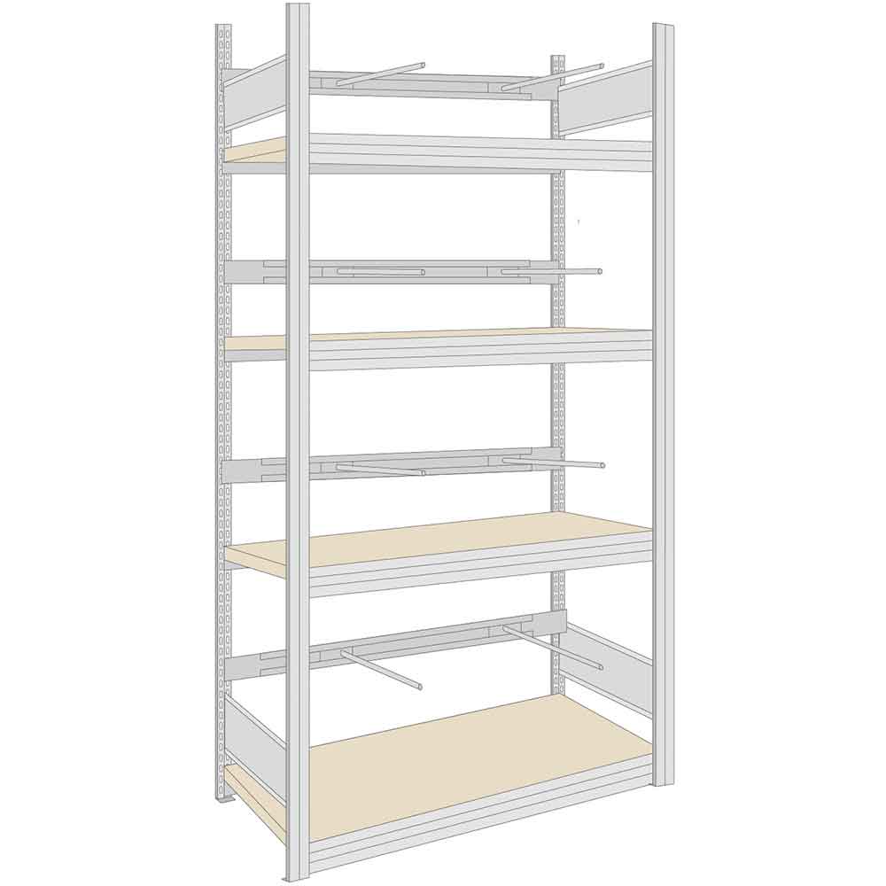 BERT-Schilderregal  - Grundfeld - H 2500 x T 600 mm - in 4 Breiten - 4 Lagerebenen - 250 kg