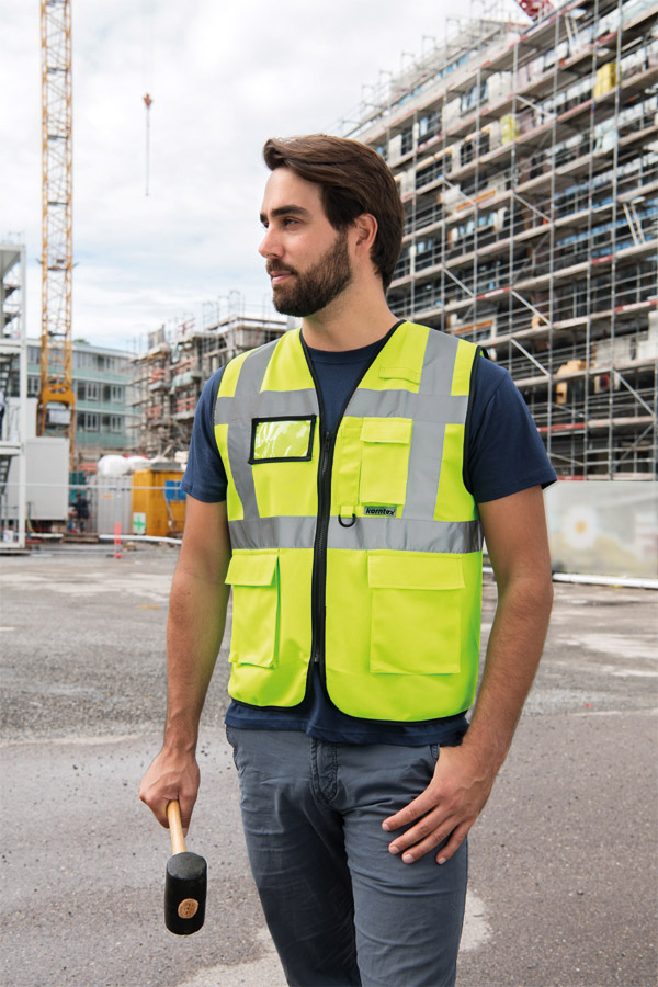 Korntex® Warnweste „Berlin“ - Multifunktional mit Taschen - Waldgrün/Signal-Gelb - XXL