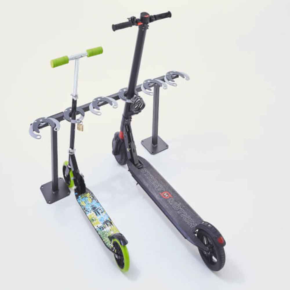 Rollerständer mit 6 Stellplätzen nebeneinander - zum Aufdübeln Rollerständer mit 6 Stellplätzen nebeneinander - zum Aufdübeln