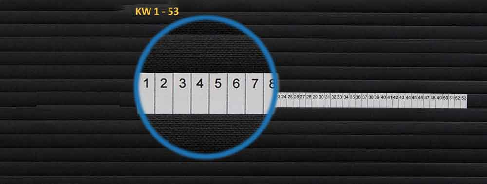 Wochenzahlen 1-53 - in 5 Breiten - 5 Strichabstände - für Planrecord-Stecktafel