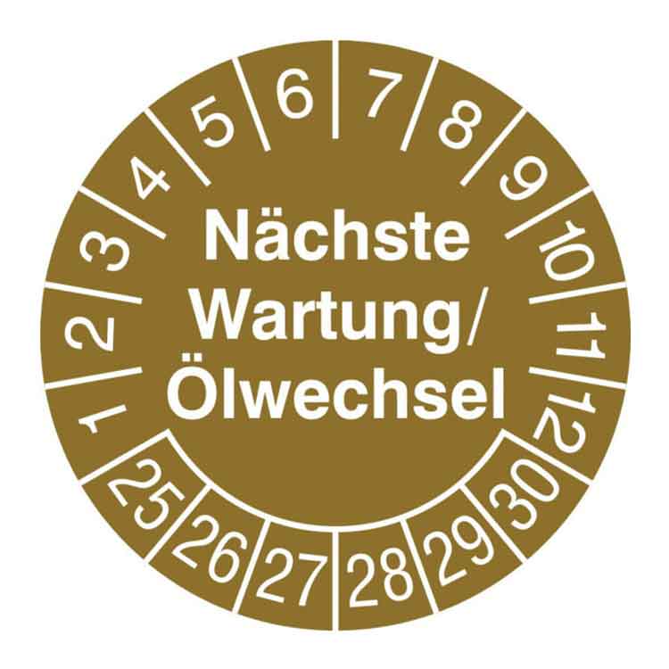Prüfplakette - Nächste Wartung/Ölwechsel - in Jahresfarbe - Dokumentenfolie
