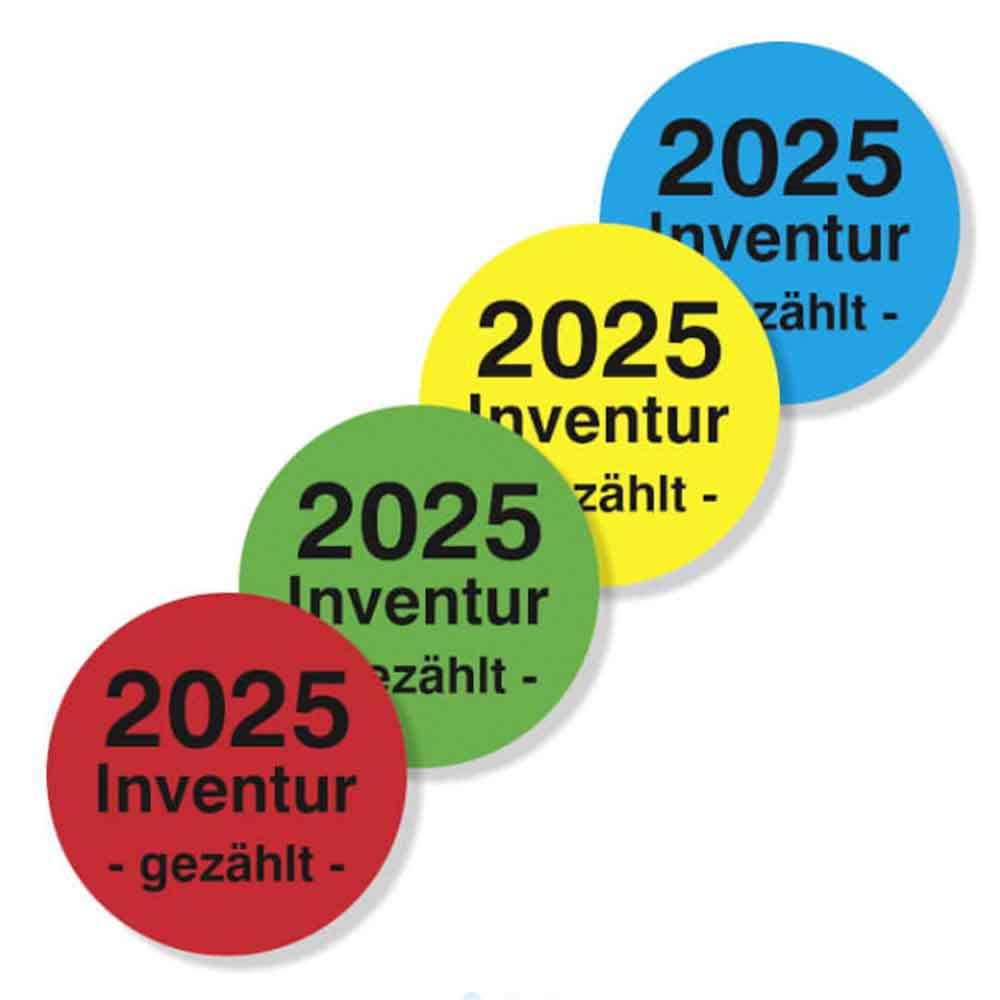 Inventur-Etiketten - Inventur gezählt und Jahreszahl - selbstklebend - in 4 Farben