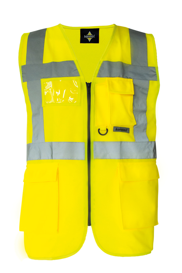 Korntex® Warnweste „Berlin“ - Multifunktional mit Taschen - Waldgrün/Signal-Gelb - XXL