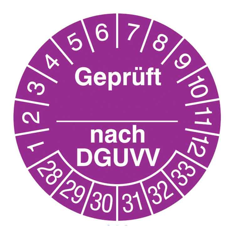 Prüfplakette - Geprüft nach ... DGUVV - in Jahresfarbe - Dokumentenfolie