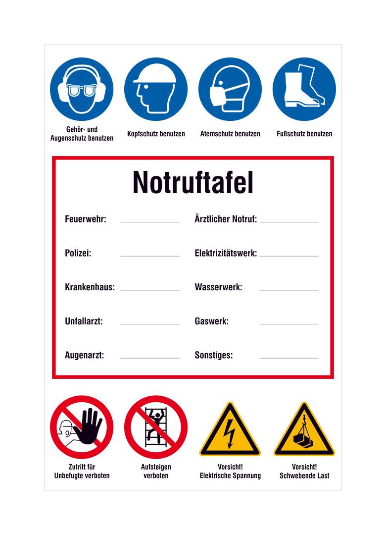 Notruf-Tafel für Baustellen - zur Selbstbeschriftung