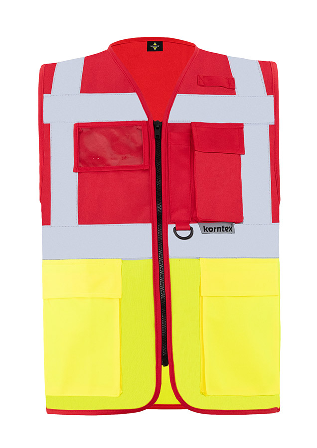 Korntex® Warnweste „Berlin“ - Multifunktional mit Taschen - Waldgrün/Signal-Gelb - XXL