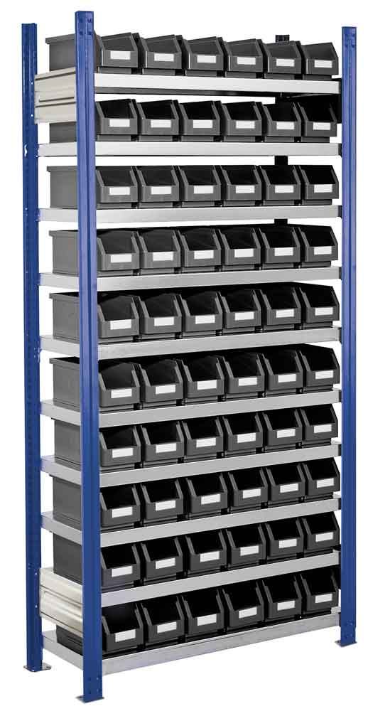 RasterPlan® - Steckregal Modell 11 - komplett mit Lagersichtkästen - Grund- und Anbaufeld