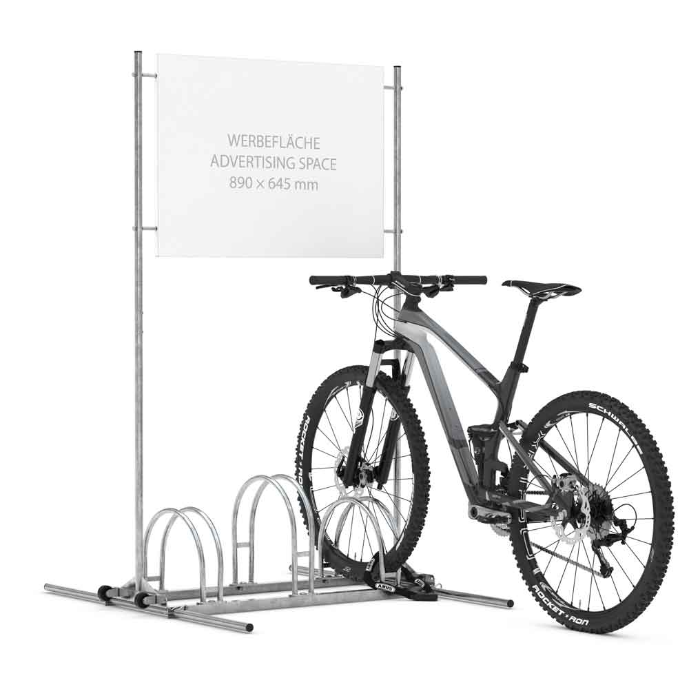 Werbefahrradständer BW 5000 - Werbefläche 890 x 645 mm - 3 bzw. 6 Einstellplätze zweiseitig Werbefahrradständer BW 5000 - Werbefläche 890 x 645 mm - 3 bzw. 6 Einstellplätze zweiseitig