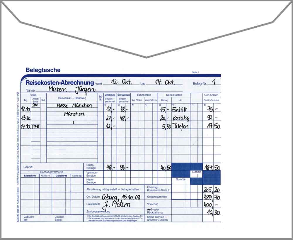 Belegtasche - für die Reisekostenabrechnung