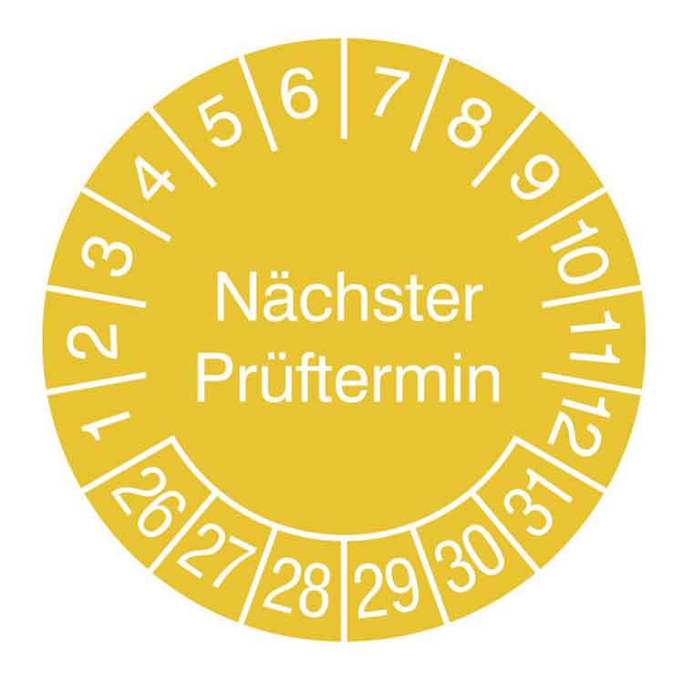 Prüfplakette - Nächster Prüftermin - in Jahresfarbe - Dokumentenfolie