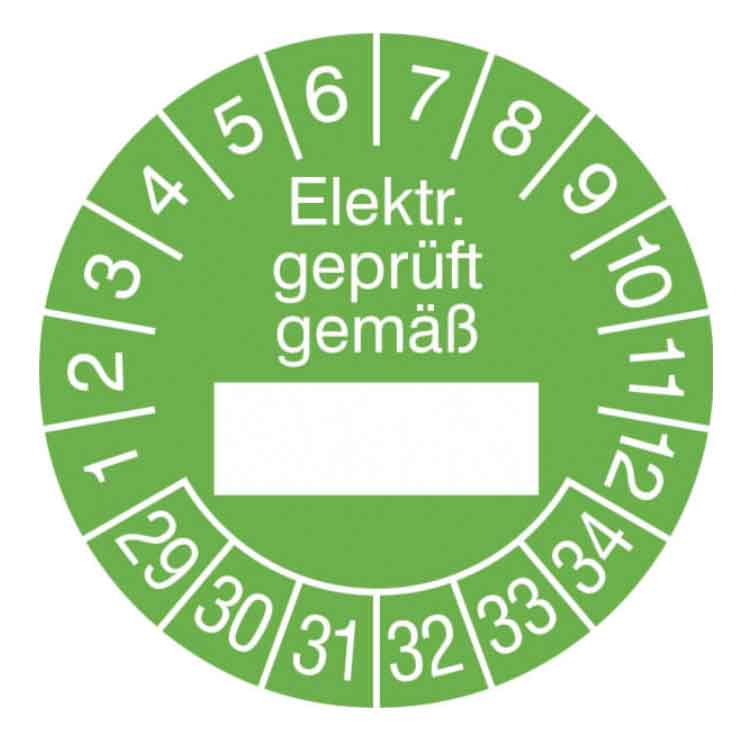 Prüfplakette Elektr. geprüft gemäß in Jahresfarbe
