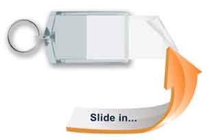 Acry-Schlüsselanhänger mit Slid in Funktion