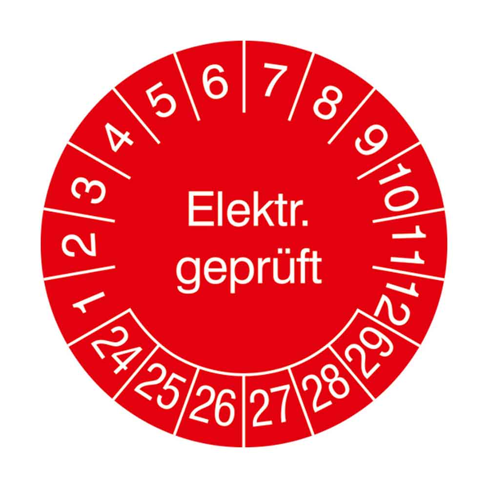 Prüfplakette auf Rolle - Elektr. Geprüft