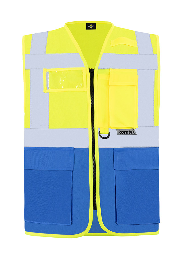 Korntex® Warnweste „Berlin“ - Multifunktional mit Taschen - Waldgrün/Signal-Gelb - XXL
