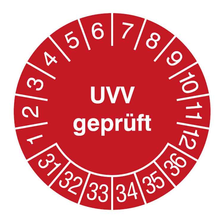 Prüfplakette - UVV geprüft - in Jahresfarbe - Dokumentenfolie