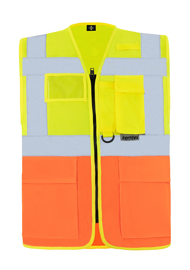 Korntex® Warnweste „Berlin“ - Multifunktional mit Taschen - Waldgrün/Signal-Gelb - XXL
