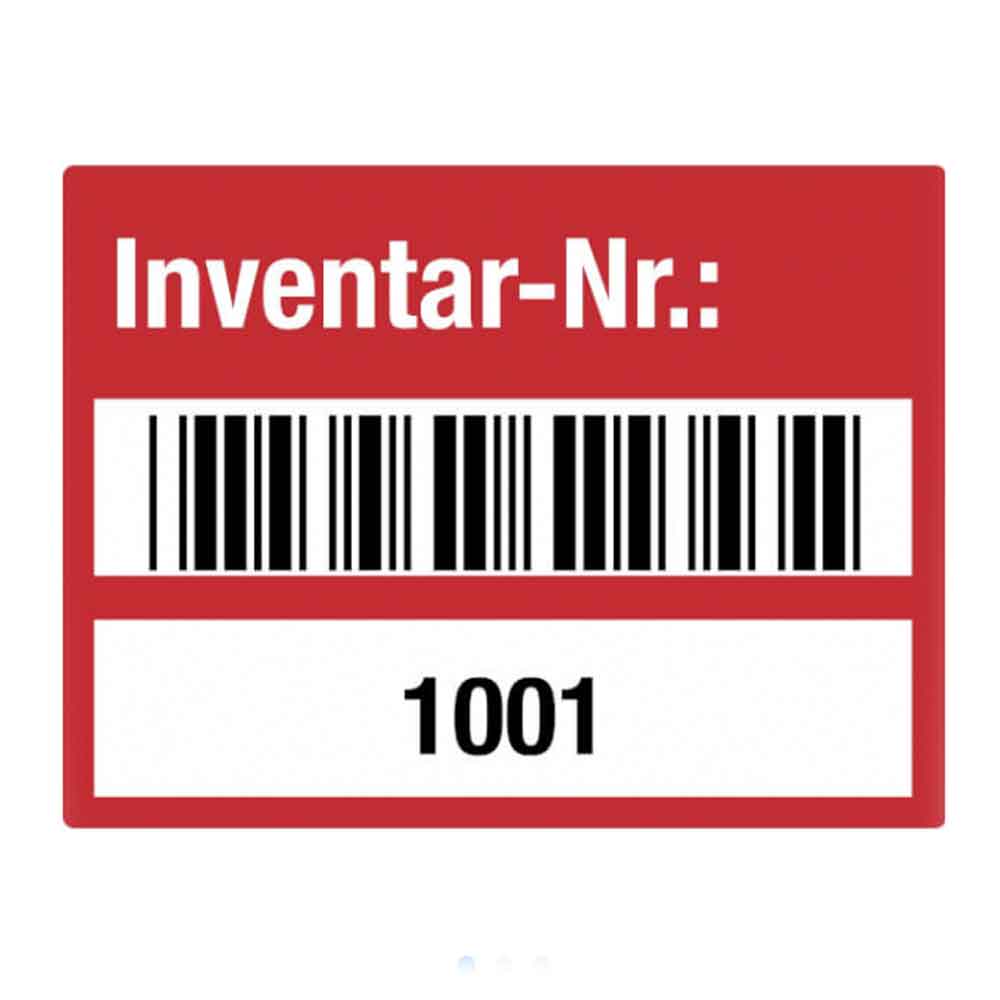 Inventar-Etikett - Inventar-Nr.: - mit Barcode und fortlaufend nummeriert 1001-2000 - VOID-Folie auf Rolle