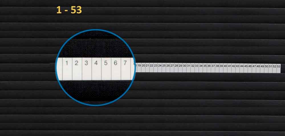 Wochenzahlen 1-53 - in 5 Breiten - 5 Strichabstände - für Planrecord-Stecktafel