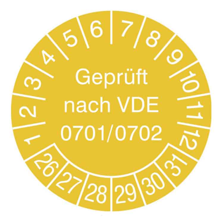 Prüfplakette Geprüft nach VDE 0701/0702 - in Jahresfarbe