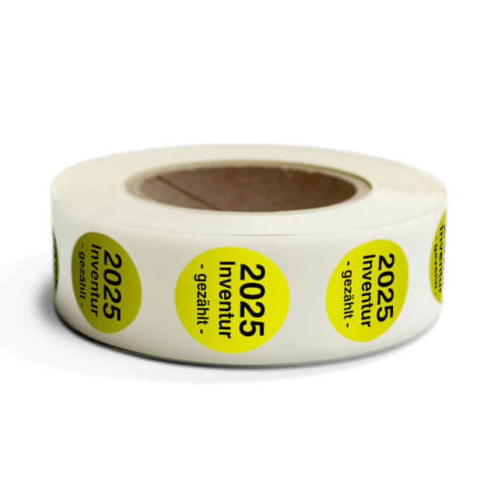 Inventur-Etiketten - Inventur gezählt und Jahreszahl - selbstklebend - in 4 Farben