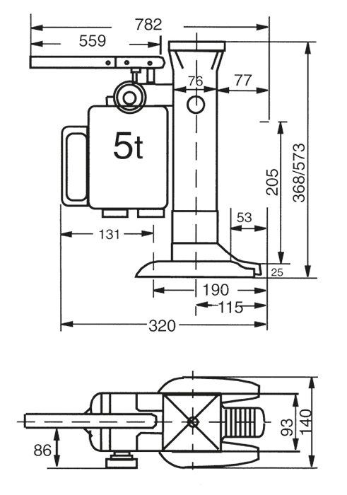 6931_Skizze-3f81b8 Maschinenheber zum Anheben von schweren Lasten - Gehäuse drehbar - Tragkraft 5 t