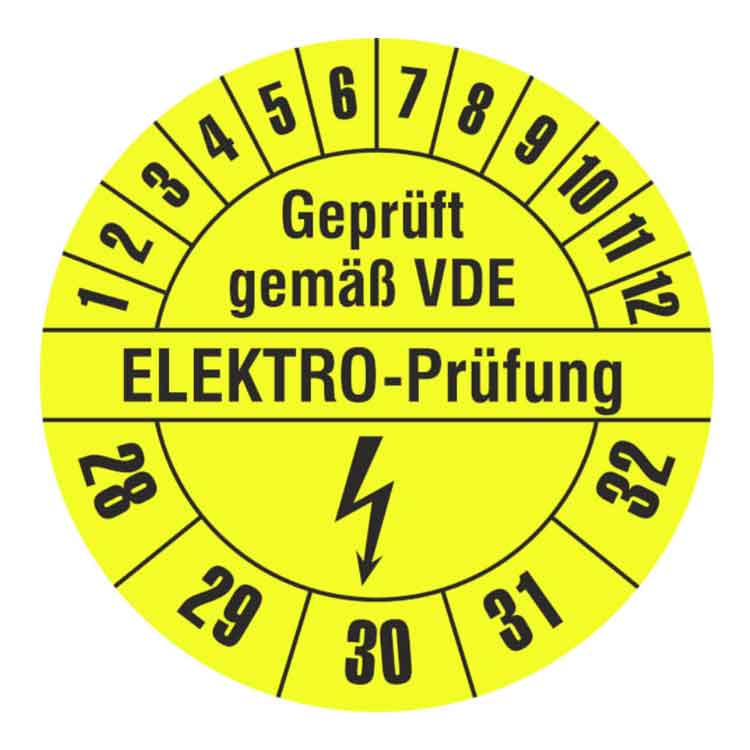 Prüfplakette Geprüft gemäß VDE - ELEKTRO-Prüfung - Gelb/Schwarz