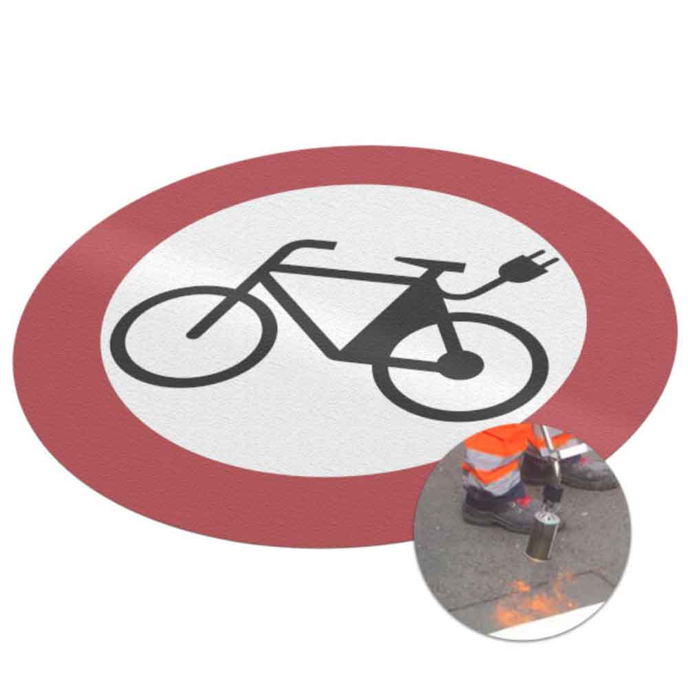 Verbot der Durchfahrt von E-Bikes - Premark thermoplastische Bodenmarkierung - in 2 Größen Verbot der Durchfahrt von E-Bikes - Premark thermoplastische Bodenmarkierung - in 2 Größen