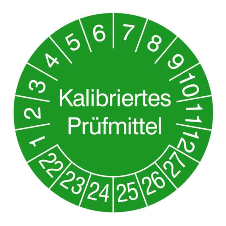Prüfplakette Kalibriertes Prüfmittel - in Jahresfarbe - Dokumentenfolie