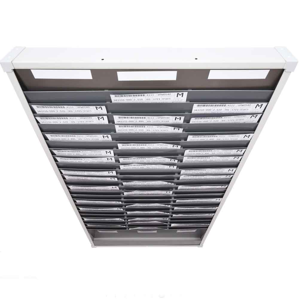 20-20-500-0-10-08-002-sortiertafel-anwendung-detail-f98d51 Metallische Karten-Sortiertafel - 3-reihig - 75 x DIN A4 Belege - H 1350 mm