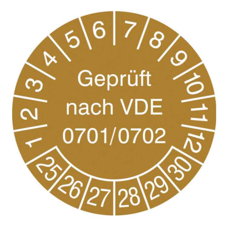 Prüfplakette Geprüft nach VDE 0701/0702 - in Jahresfarbe
