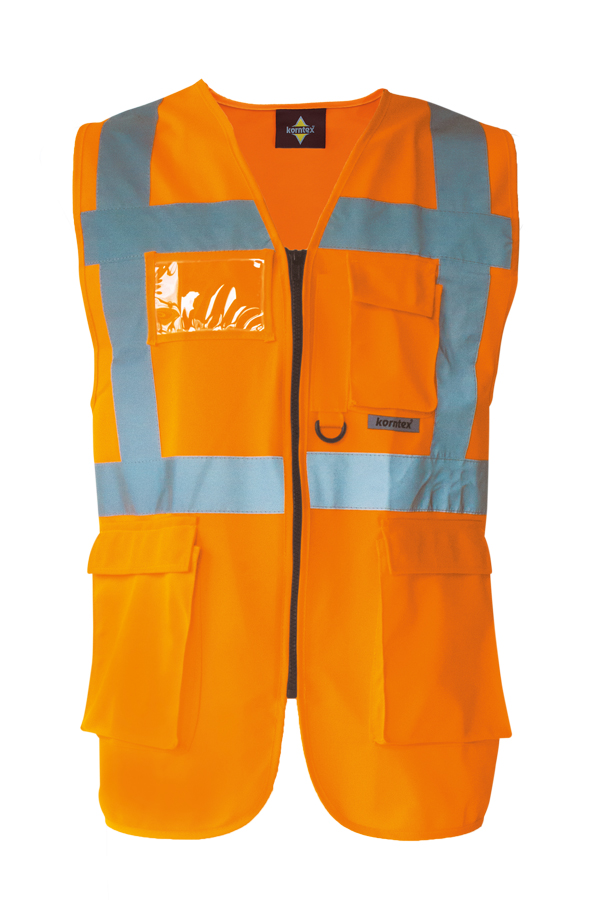 Korntex® Warnweste „Berlin“ - Multifunktional mit Taschen - Waldgrün/Signal-Gelb - XXL