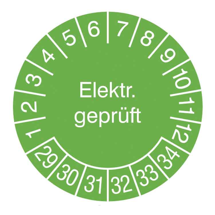 Prüfplakette Elektrisch Geprüft - in Jahresfarbe - Dokumentenfolie
