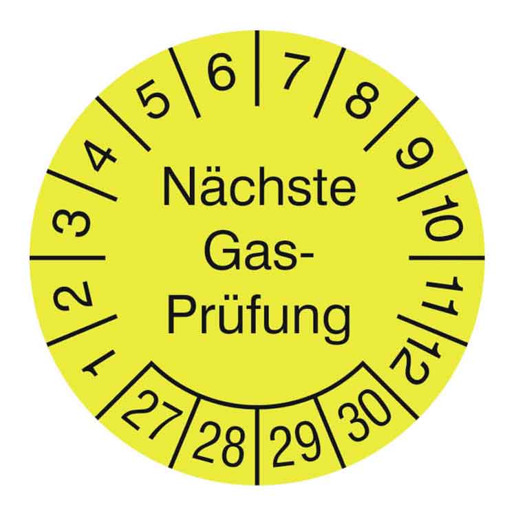 Prüfplakette - Nächste Gasprüfung - Dokumentenfolie - Gelb/Schwarz