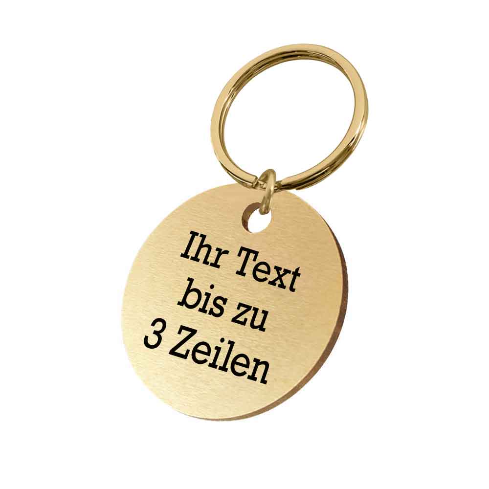Kennzeichnungsmarken Messing mit Schlüsselring - 3-zeiliger Text schwarz graviert