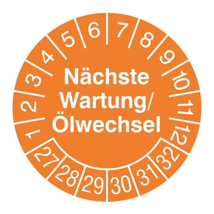 Prüfplakette - Nächste Wartung/Ölwechsel - in Jahresfarbe - Dokumentenfolie