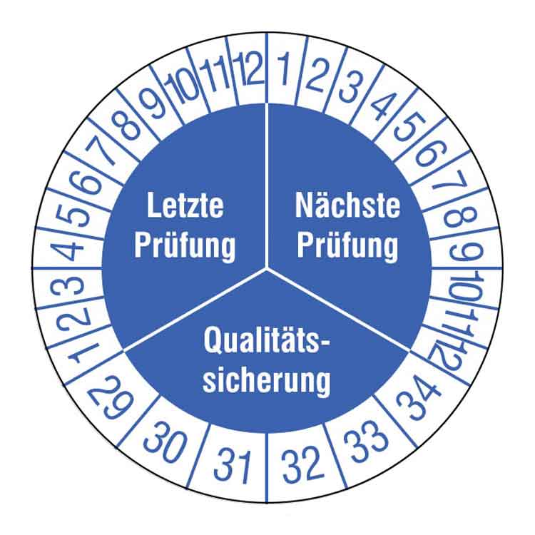Prüfplakette - Letzte Prüfung / Nächste Prüfung / Qualitätssicherung - Weiss/Blau