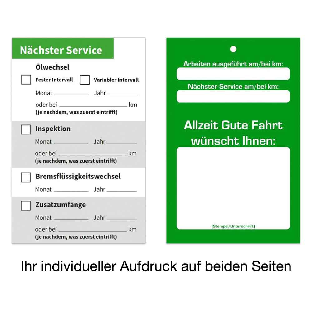 Individuelles Kundendienst-Motorraumschild "Checkliste" nach Ihren Wünschen Individuelles Kundendienst-Motorraumschild "Checkliste" nach Ihren Wünschen