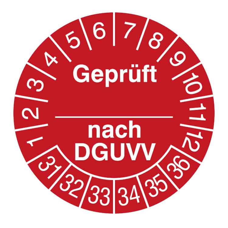 Prüfplakette - Geprüft nach ... DGUVV - in Jahresfarbe - Dokumentenfolie