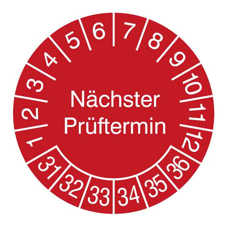 Prüfplakette - Nächster Prüftermin - in Jahresfarbe - Dokumentenfolie
