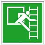 Kennzeichnung von Notausstiegen E016 Notausstieg mit Fluchtleiter rechts