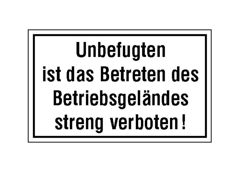 30-85-023-0-00-058-hinweisschild-betriebskennzeichnung-unbefugten-ist-das-betreten-des-betriebsgelandes-115106-ae3581 Hinweisschild - Betriebskennzeichnung - Unbefugten ist das Betreten des Betriebsgeländes ...