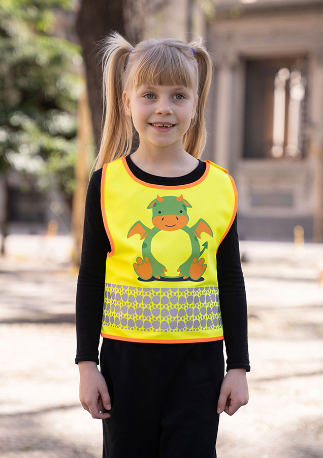 Korntex® Kinder Warnweste „Funtastic Wildlife“ - CO2 Neutral - Signal-Gelb/Einhorn - XXS
