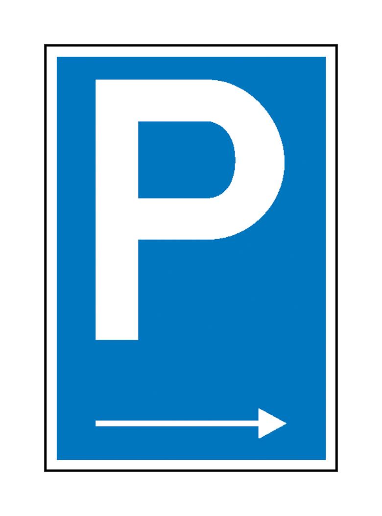 Parkplatzschild - Symbol: P - mit Richtungspfeil rechts