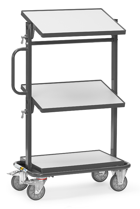 ESD-Beistellwagen - elektrisch leitfähig - 3 Ladeflächen - 2 Ladeflächen neigbar - Tragkraft 200 kg