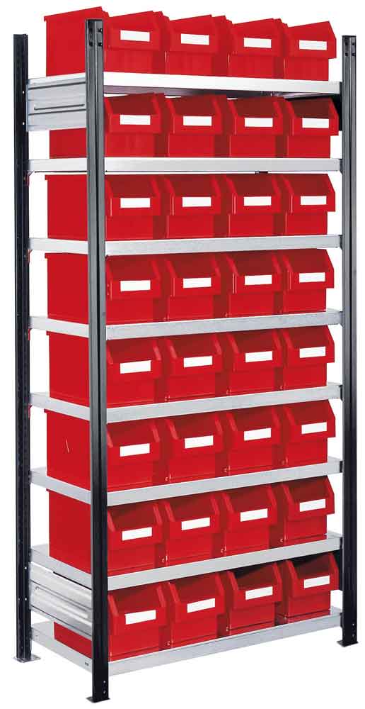 RasterPlan® - Steckregal Modell 12 - komplett mit Lagersichtkästen - Grund- und Anbaufeld