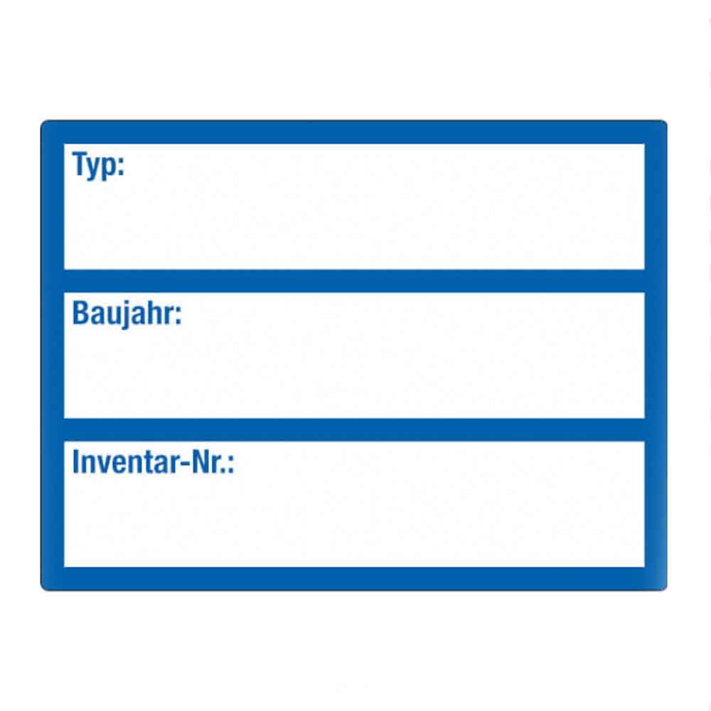 Inventar-Etikett - Typ / Baujahr / Inventar-Nr.: - VOID-Folie auf Bogen - mit 3 Beschriftungsfelder
