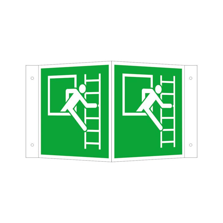 Fluchtwegschild - Winkel - langnachleuchtend - Notausstieg mit Fluchtleiter rechts