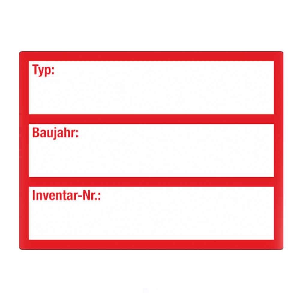 Inventar-Etikett - Typ / Baujahr / Inventar-Nr.: - VOID-Folie auf Bogen - mit 3 Beschriftungsfelder